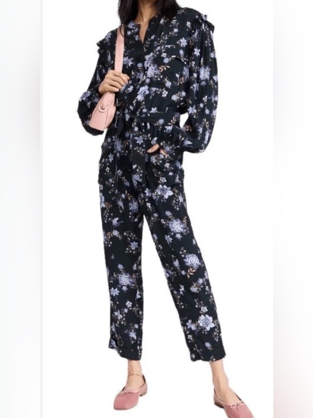 Rebecca Minkoff Black Jumpsuit with Lavender Floral Print